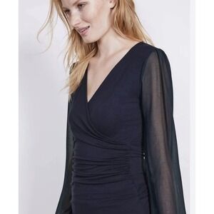 Boden Women's Black Leda Faux‎ Wrap Top With Sheer Sleeves US Size 4